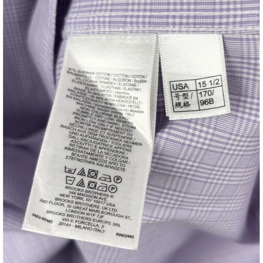 Brooks Brothers Men 15 1/2 - 33 Purple Dress Shirt Stretch Supima Cotton Madison